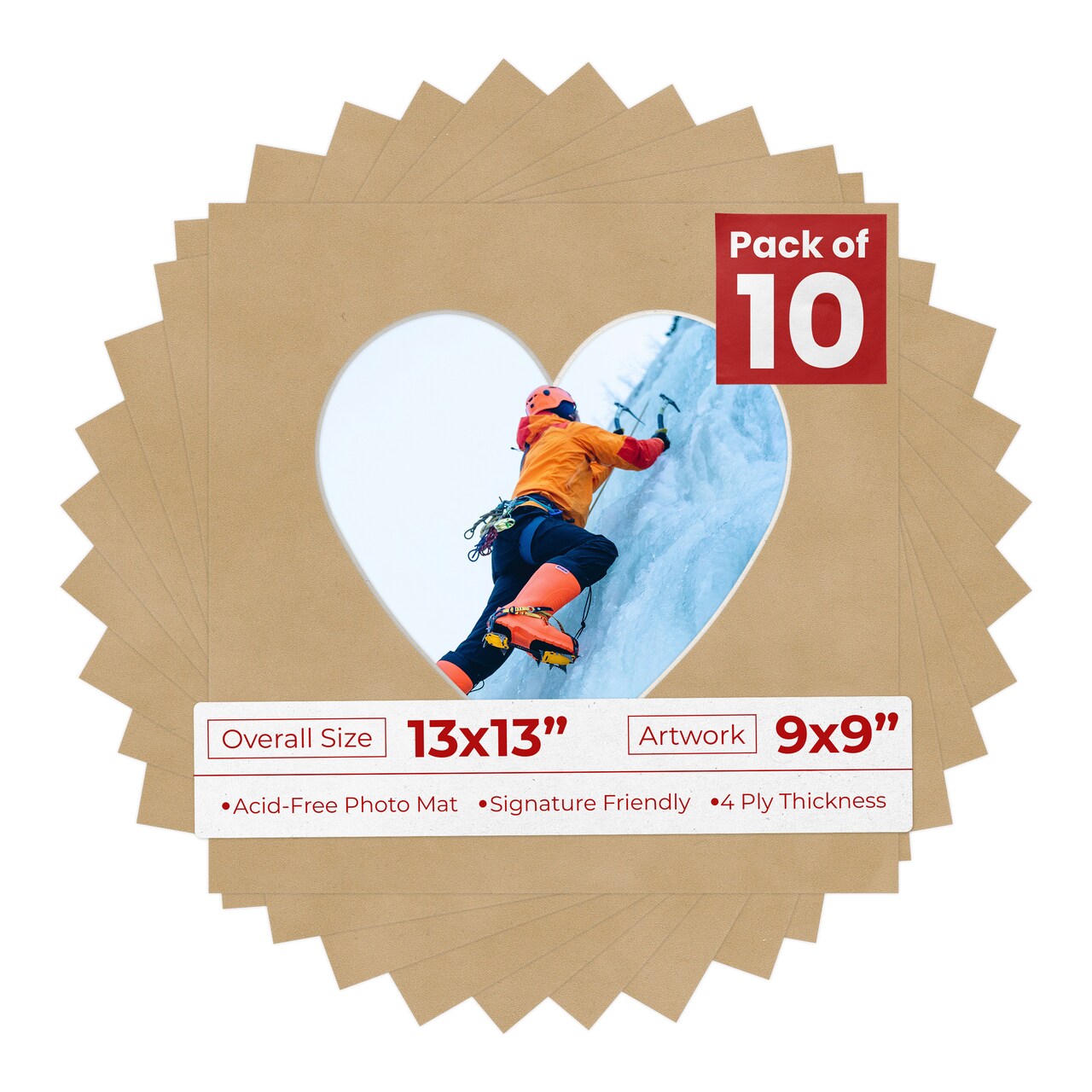 Beige Suede Mat Board for 13x13 Frames - Heart Opening for 9x9 Photos